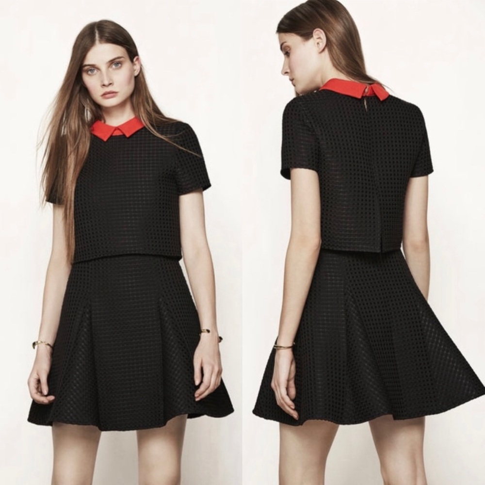 MAJE Rudy Overlay Dress in Black/Red Size 3 (US 8)